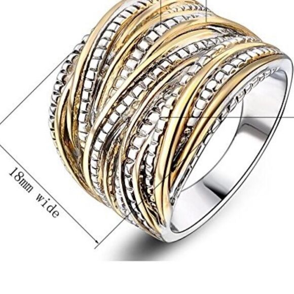 Two Tone Criss Cross Ring Fashion Jewelry - Picture 2 of 4